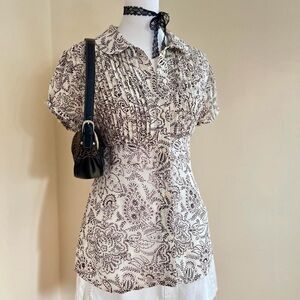 Vintage y2k paisley floral babydoll lolita coquette blouse fairy girly chiffon M